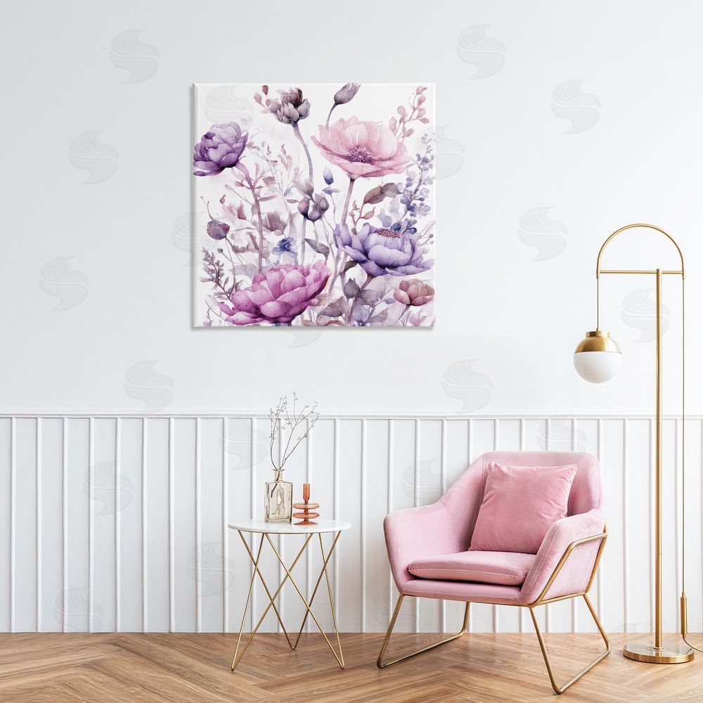 Kim Lewis Purple & Pink Florals Stretched Canvas Wall Art in Room