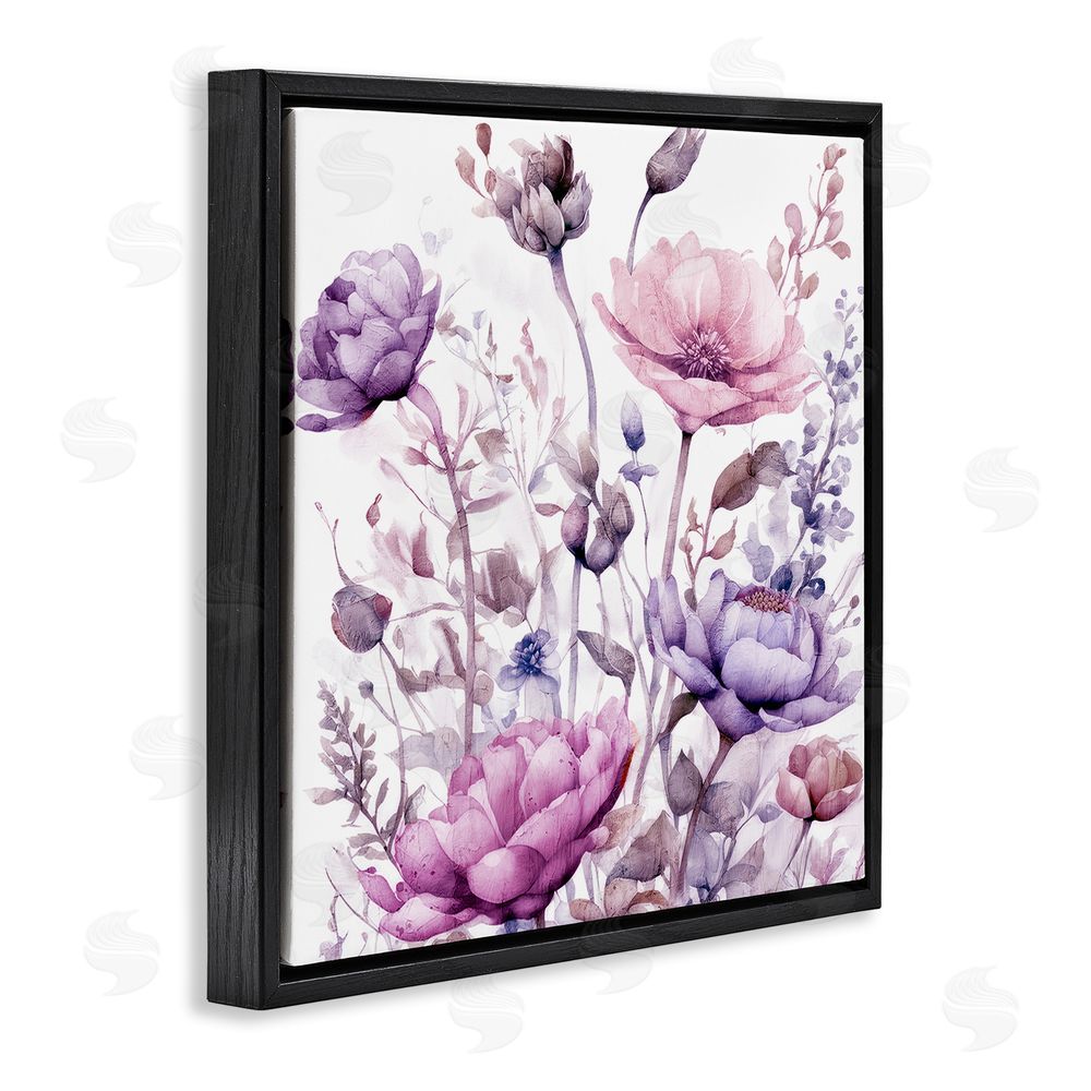 Kim Lewis Purple & Pink Florals Black Floating Frame Canvas Wall Art Print