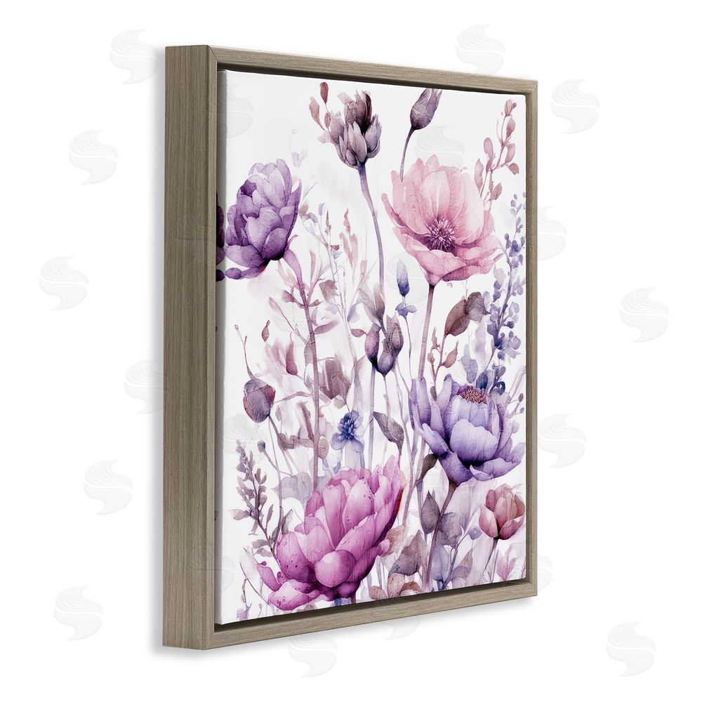Kim Lewis Purple & Pink Florals Brown Floating Frame Canvas Wall Art Print