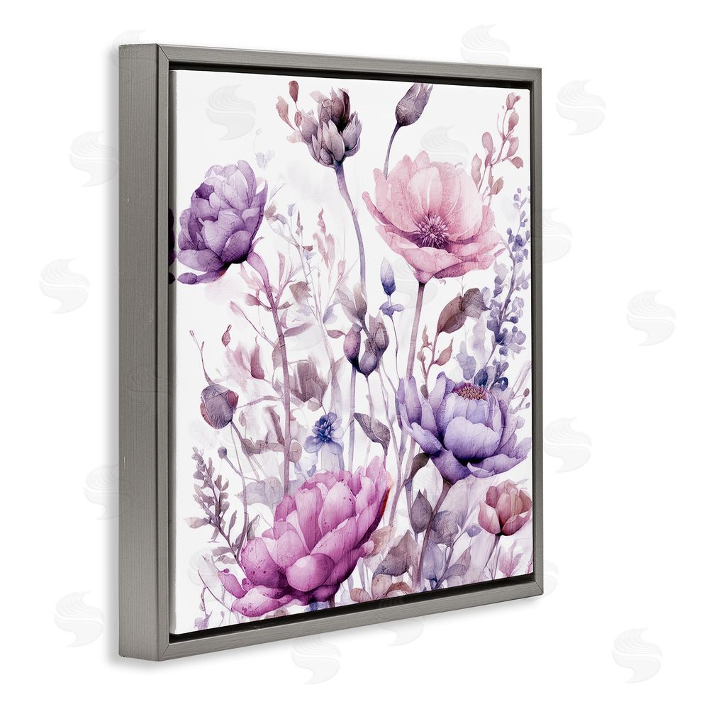 Kim Lewis Purple & Pink Florals Gray Floating Frame Canvas Wall Art Print