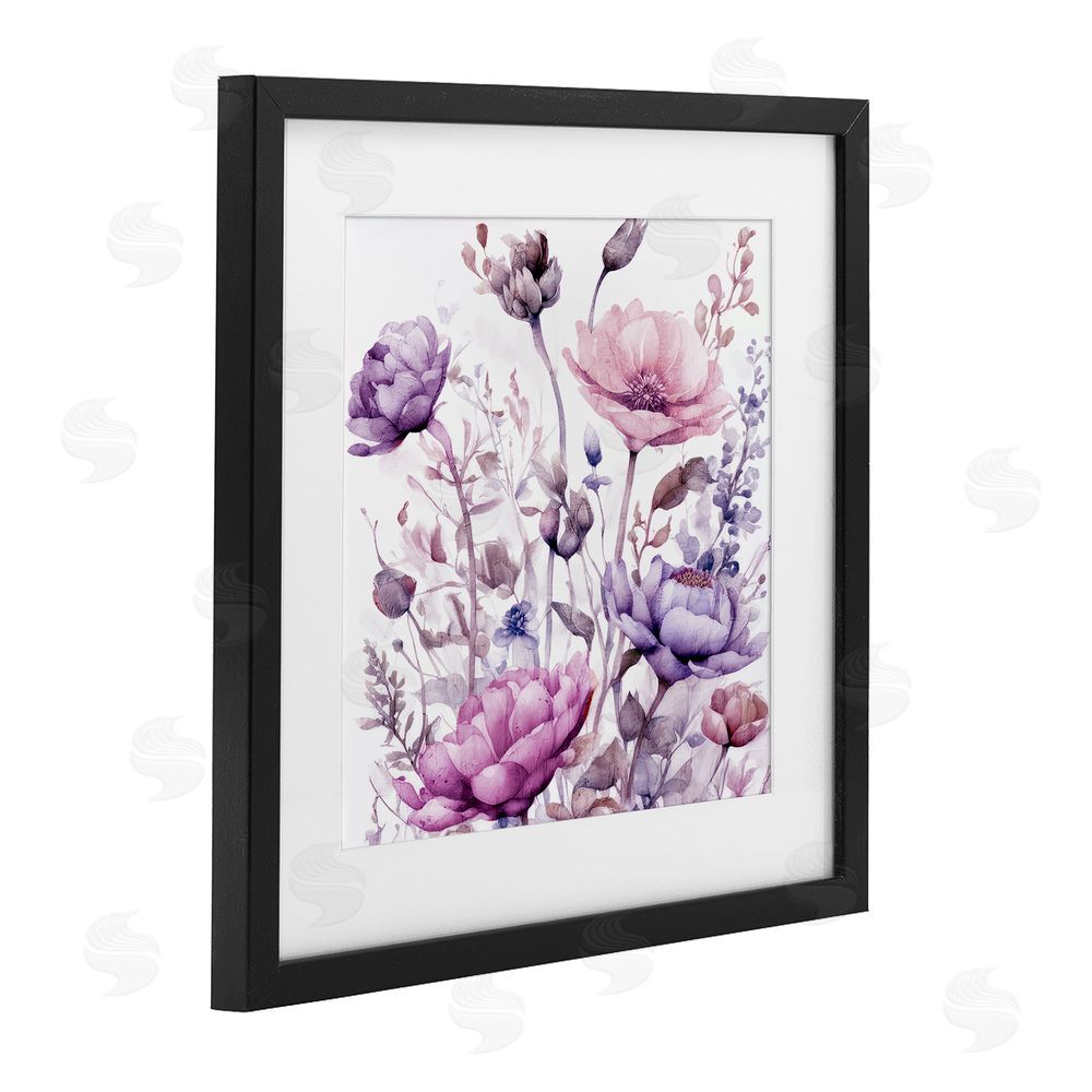 Kim Lewis Purple & Pink Florals Black Framed Print Under Glass Wall Art