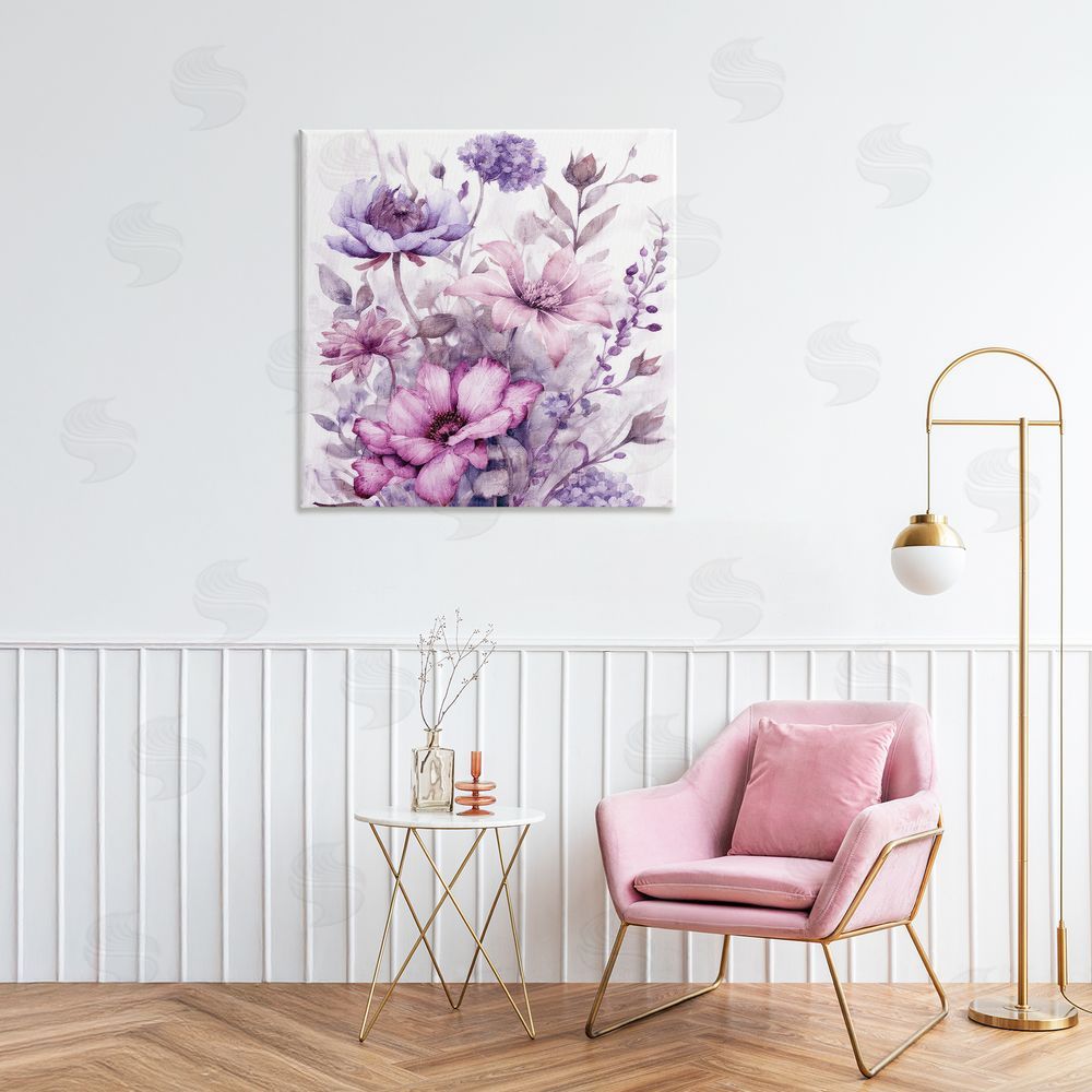 Kim Allen Purple & Blush Florals Stretched Canvas Wall Art in Room