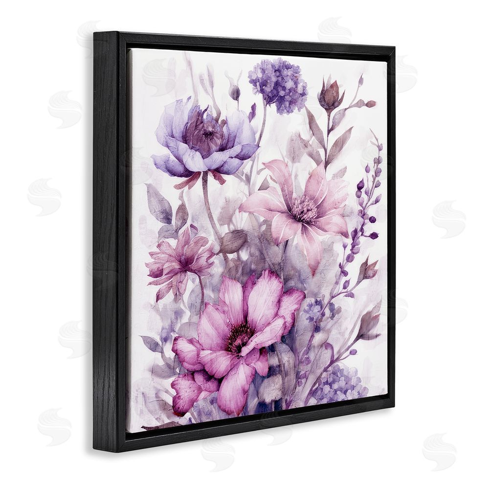 Kim Allen Purple & Blush Florals Black Floating Frame Canvas Wall Art Print