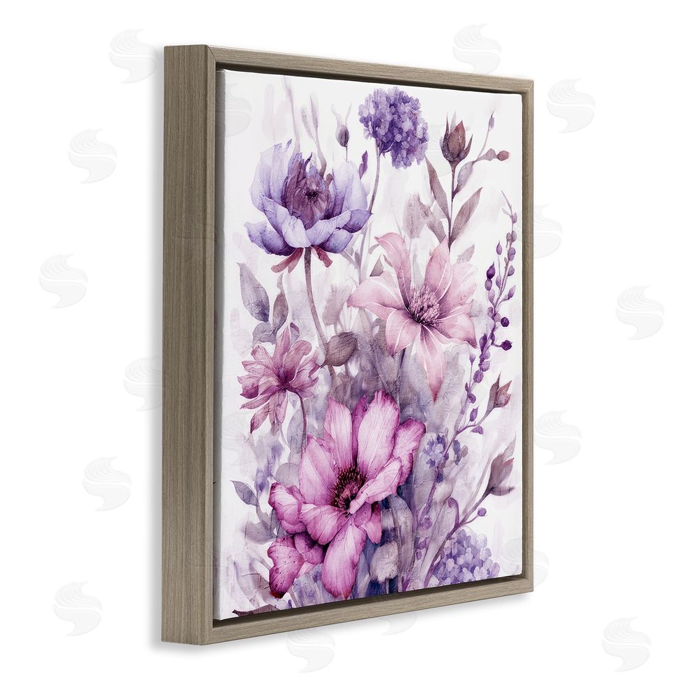 Kim Allen Purple & Blush Florals Brown Floating Frame Canvas Wall Art Print