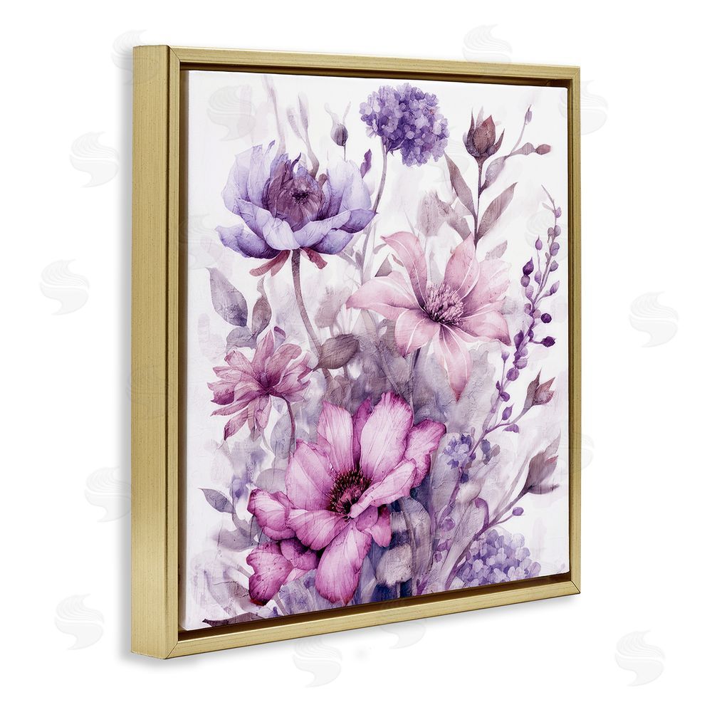 Kim Allen Purple & Blush Florals Gold Floating Frame Canvas Wall Art Print