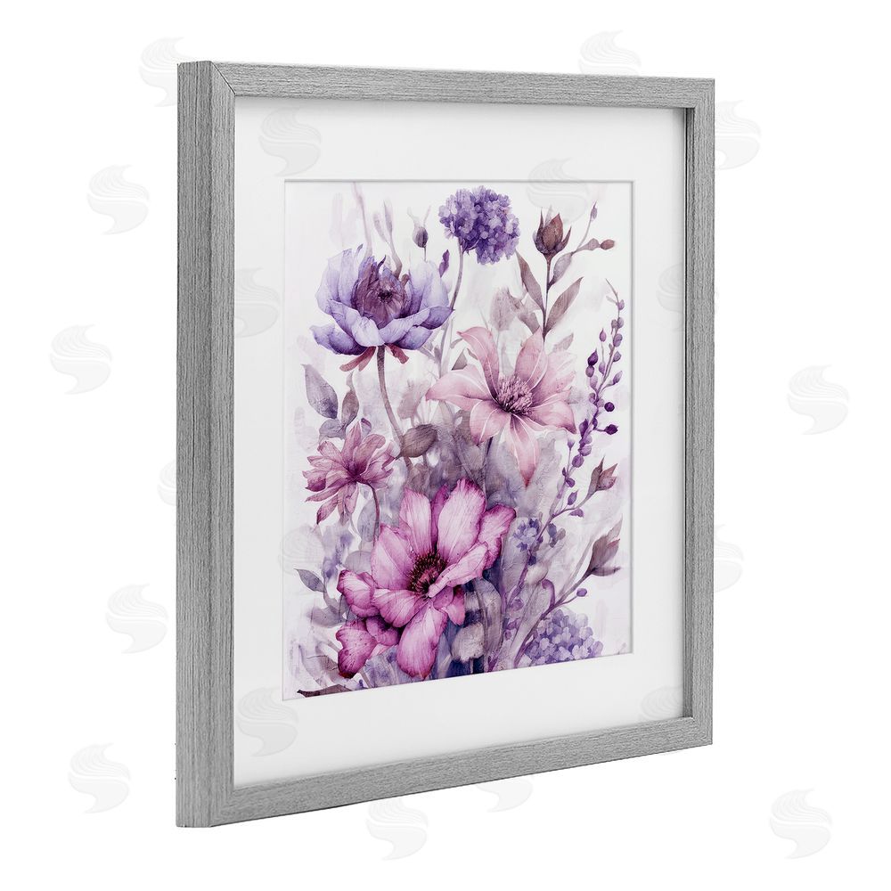 Kim Allen Purple & Blush Florals Gray Framed Print Under Glass Wall Art