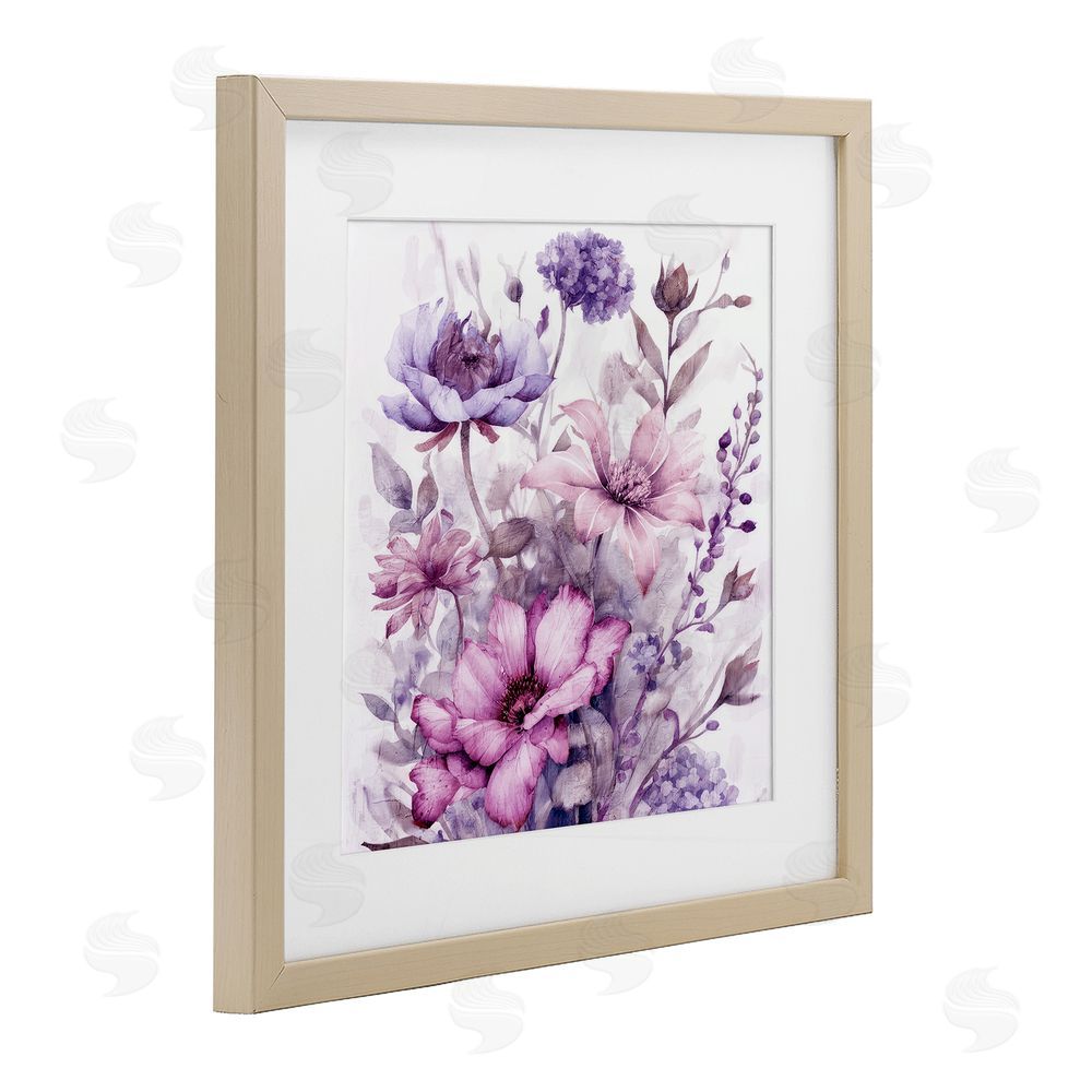 Kim Allen Purple & Blush Florals Brown Framed Print Under Glass Wall Art
