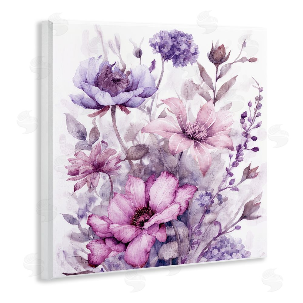 Kim Allen Purple & Blush Florals Wooden Wall Plaque Art Print