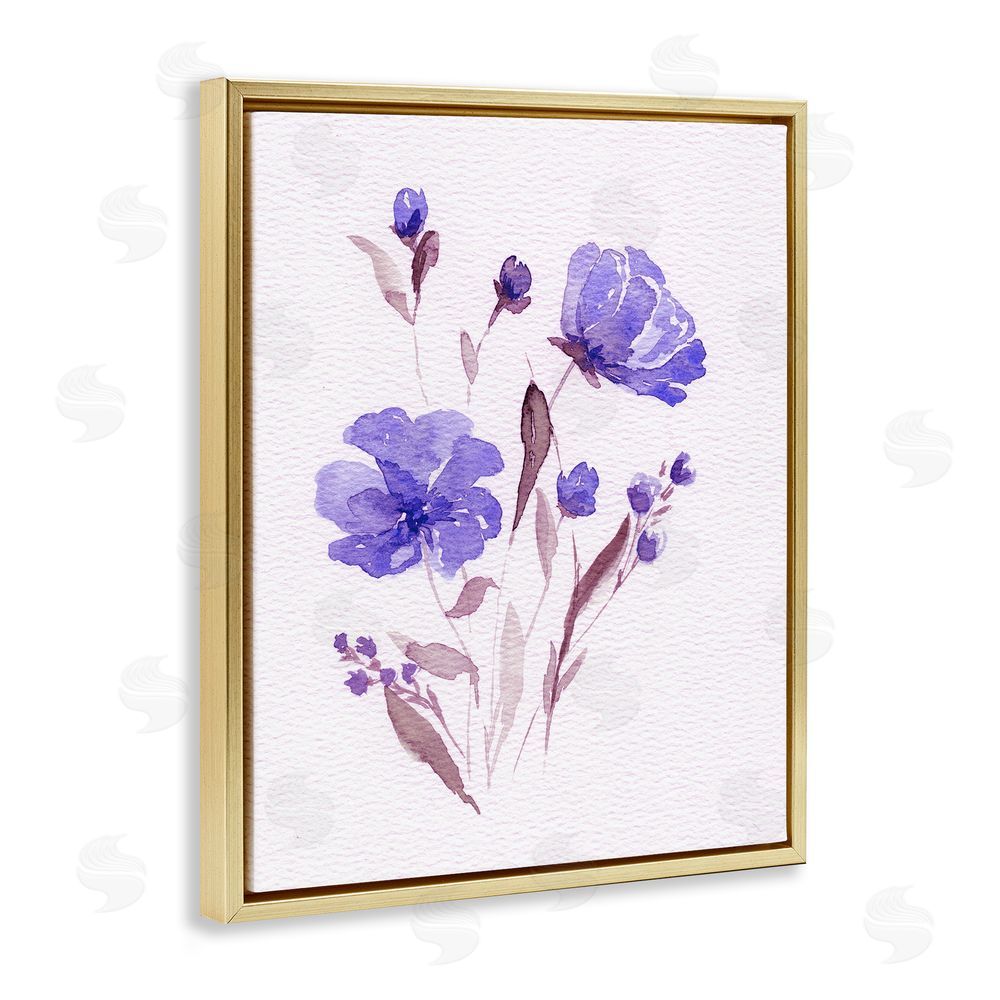 Leah Noel Art Watercolor Purple Flowers Gold Floating Frame Canvas Wall Art Print