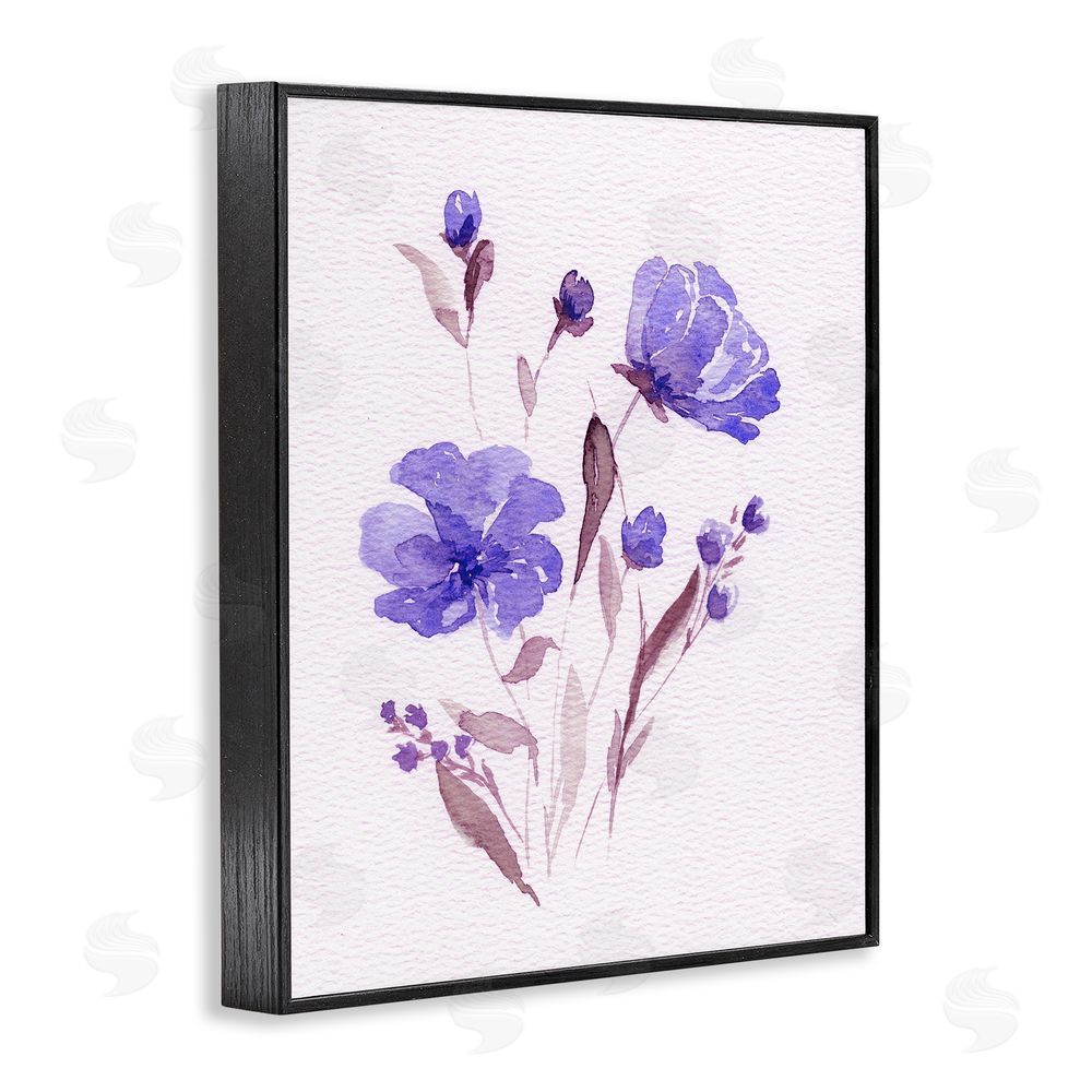 Leah Noel Art Watercolor Purple Flowers Black Framed Giclee Wall Art Print