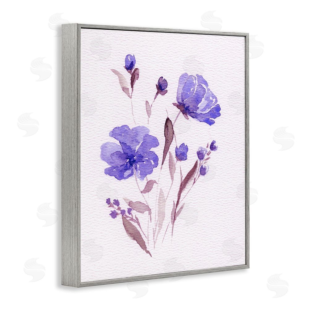 Leah Noel Art Watercolor Purple Flowers Gray Framed Giclee Wall Art Print