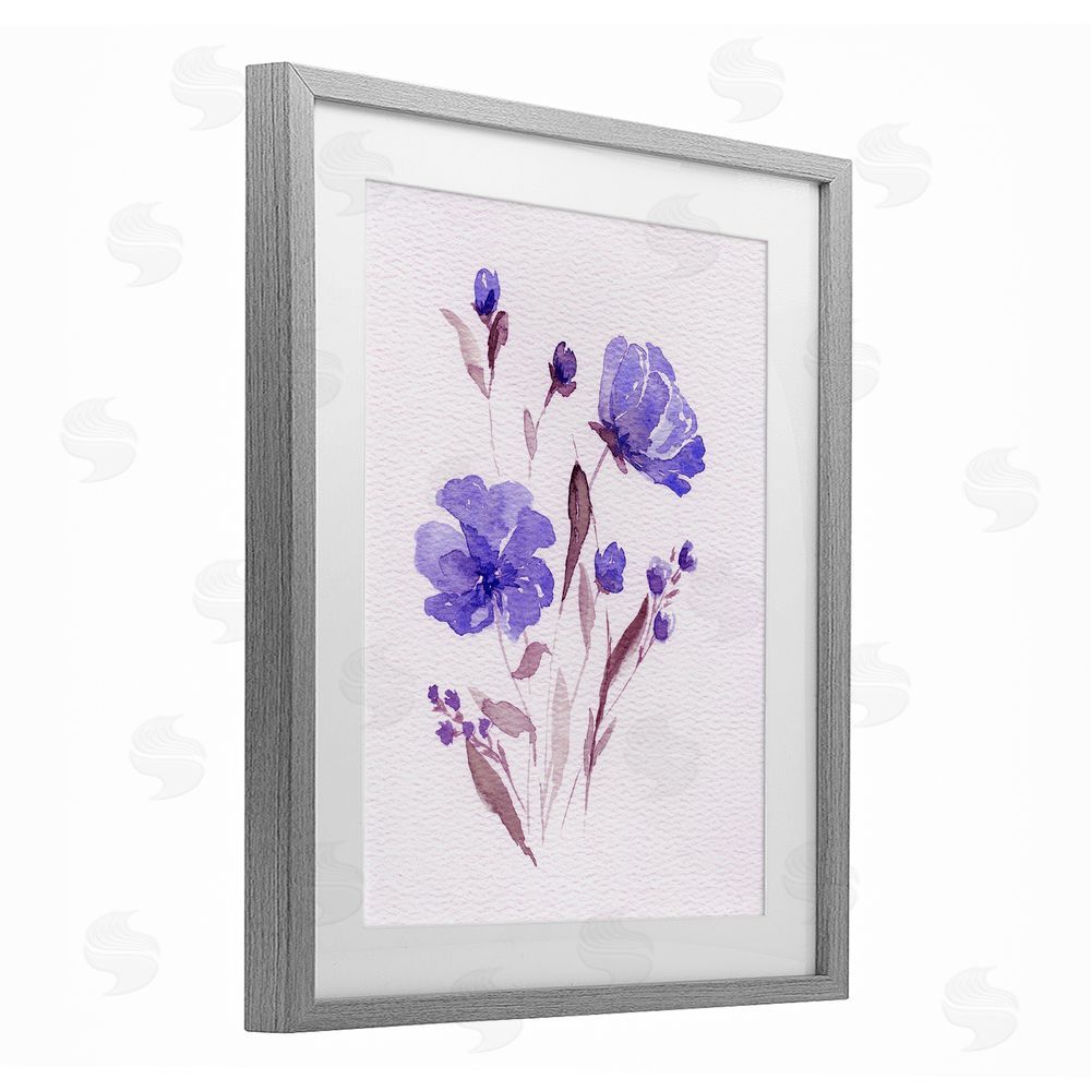Leah Noel Art Watercolor Purple Flowers Gray Framed Print Under Glass Wall Art