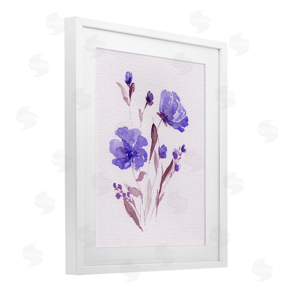 Leah Noel Art Watercolor Purple Flowers White Framed Print Under Glass Wall Art