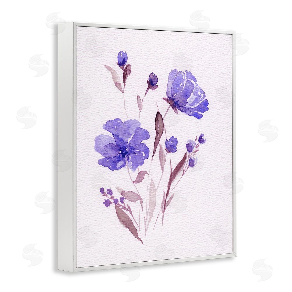 Leah Noel Art Watercolor Purple Flowers White Framed Giclee Wall Art Print