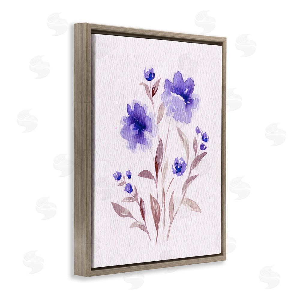 Leah Noel Art Blooming Purple Flowers Brown Floating Frame Canvas Wall Art Print