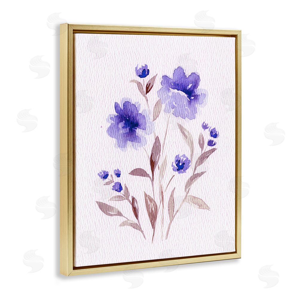 Leah Noel Art Blooming Purple Flowers Gold Floating Frame Canvas Wall Art Print