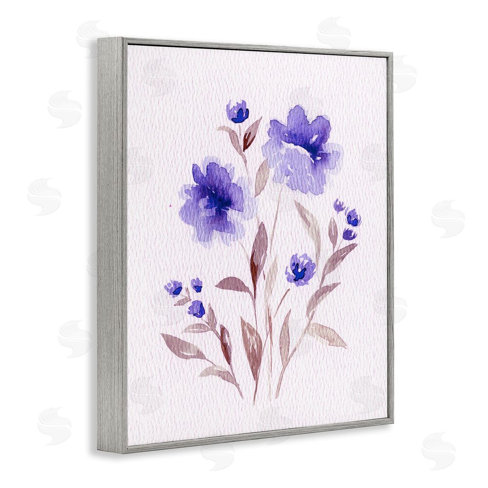 Leah Noel Art Blooming Purple Flowers Gray Framed Giclee Wall Art Print