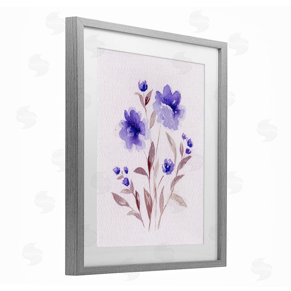 Leah Noel Art Blooming Purple Flowers Gray Framed Print Under Glass Wall Art