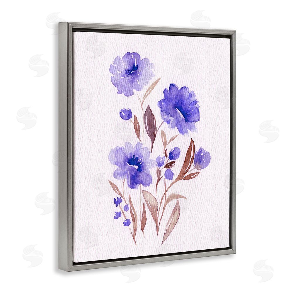 Leah Noel Art Watercolor Purple Blossoms Gray Floating Frame Canvas Wall Art Print