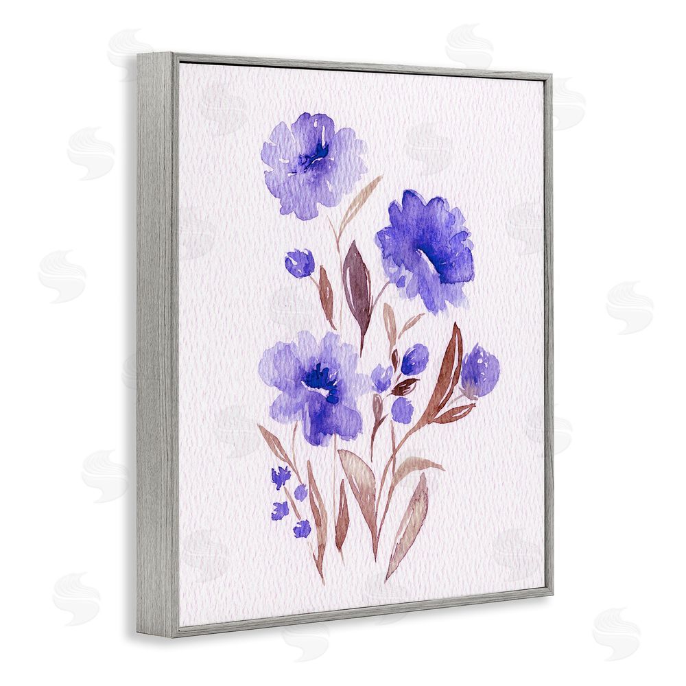 Leah Noel Art Watercolor Purple Blossoms Gray Framed Giclee Wall Art Print