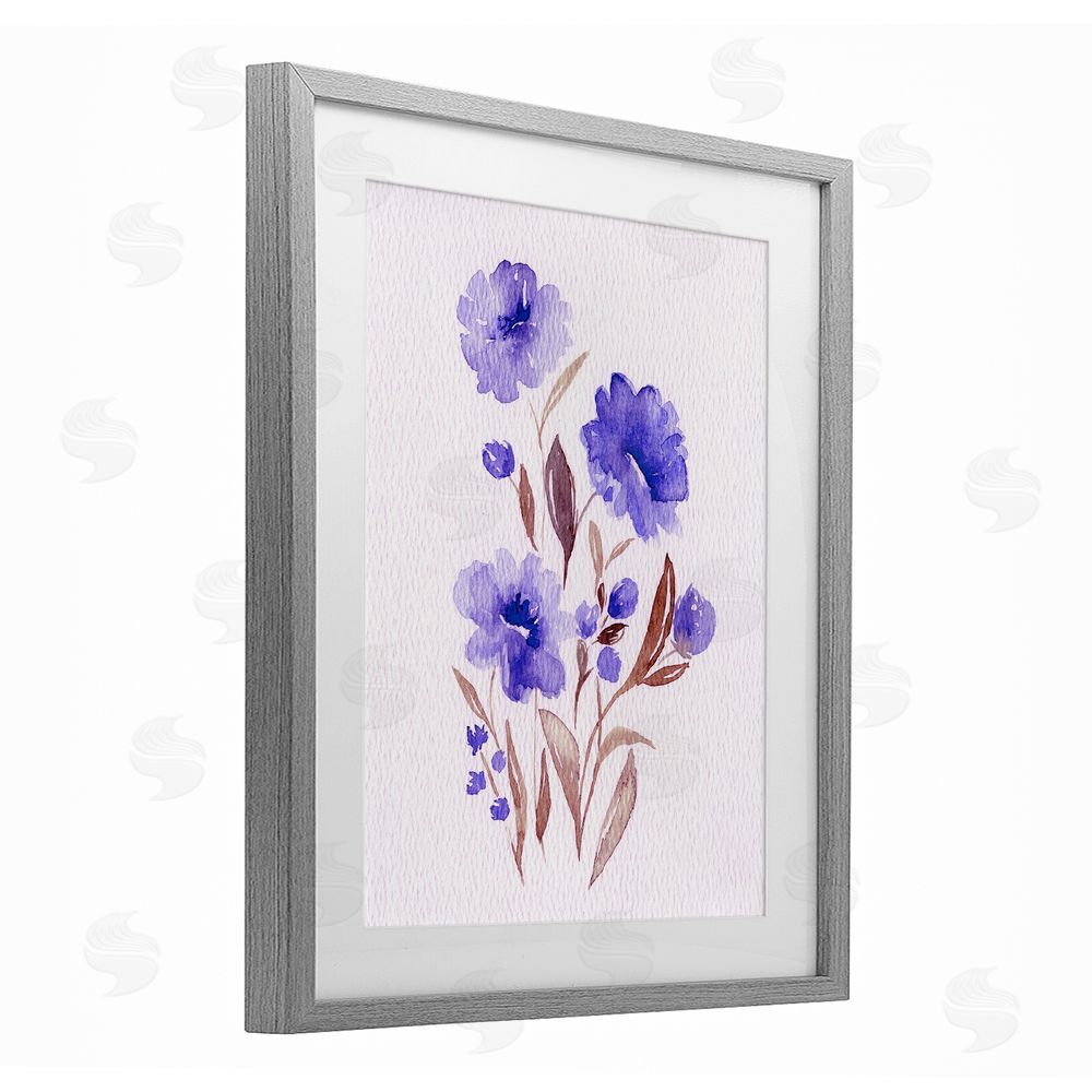 Leah Noel Art Watercolor Purple Blossoms Gray Framed Print Under Glass Wall Art