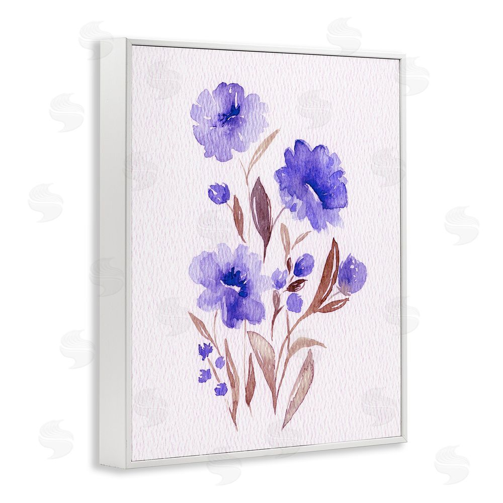 Leah Noel Art Watercolor Purple Blossoms White Framed Giclee Wall Art Print