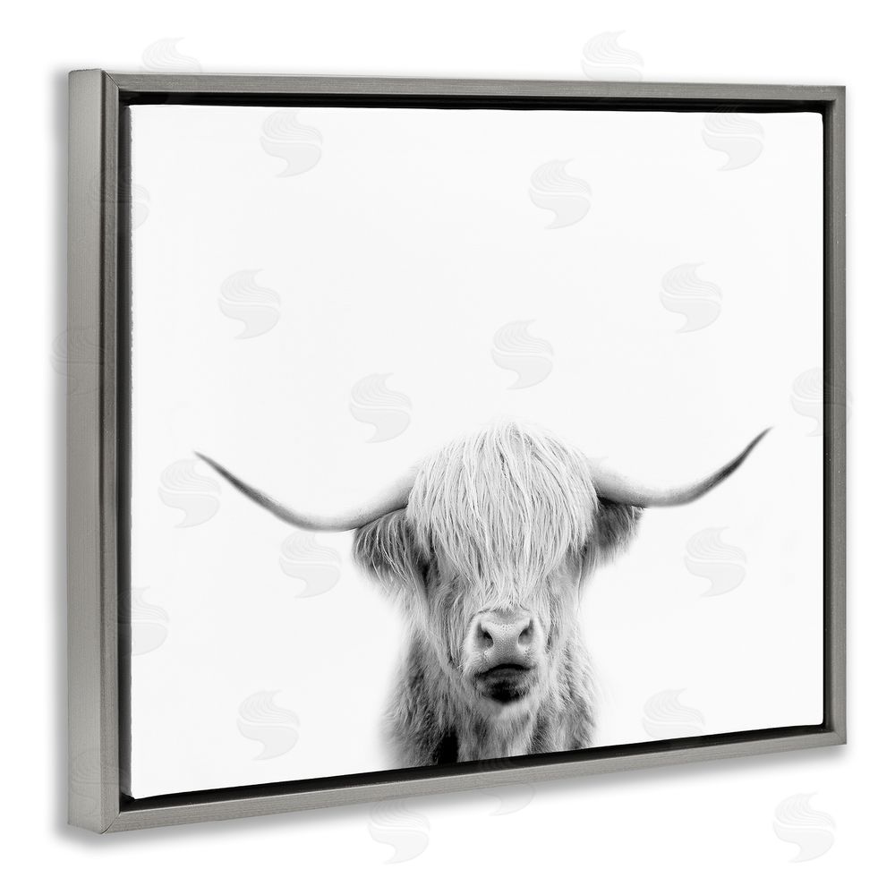 Leah Straatsma Scottish Cow Portrait Gray Floating Frame Canvas Wall Art Print