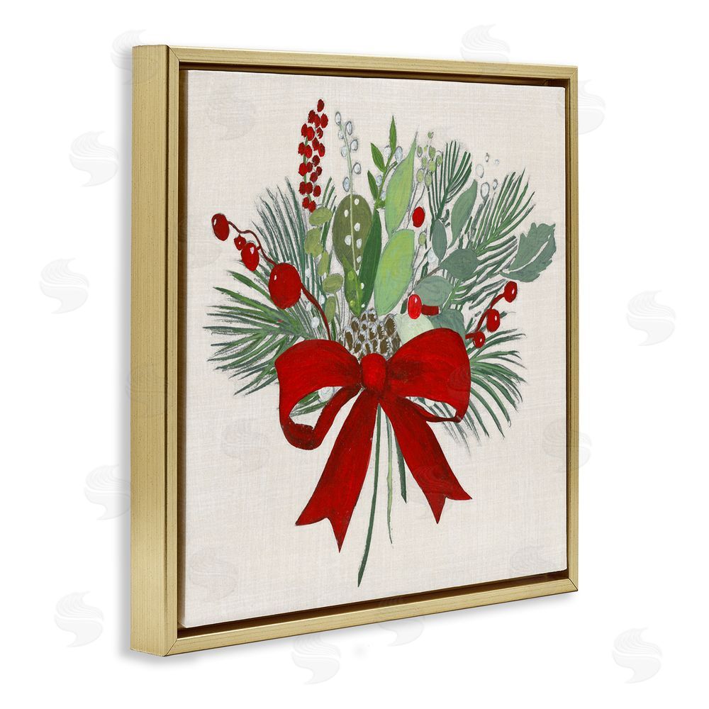 Tava Studios Merry Berry Bow Gold Floating Frame Canvas Art Print