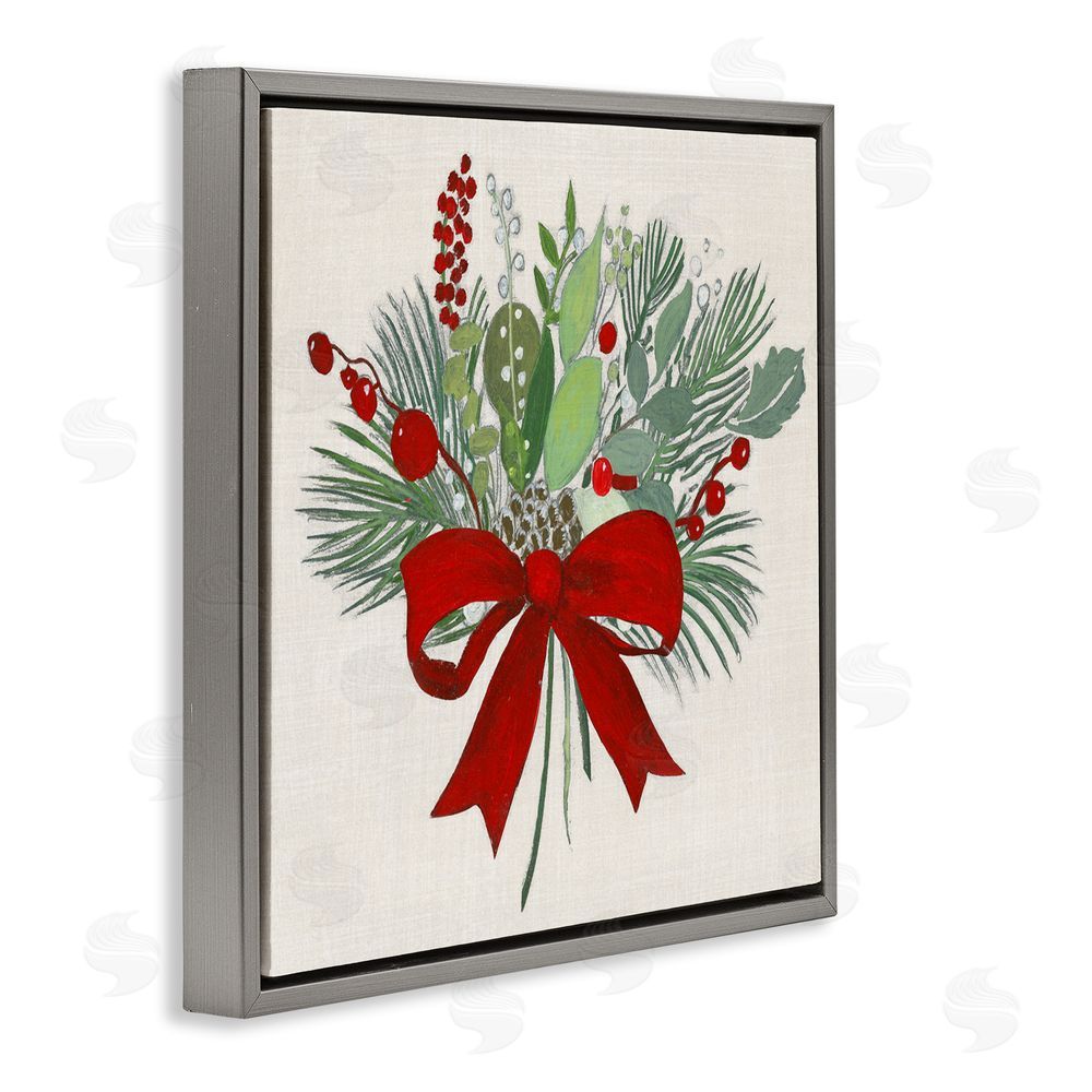 Tava Studios Merry Berry Bow Gray Floating Frame Canvas Art Print
