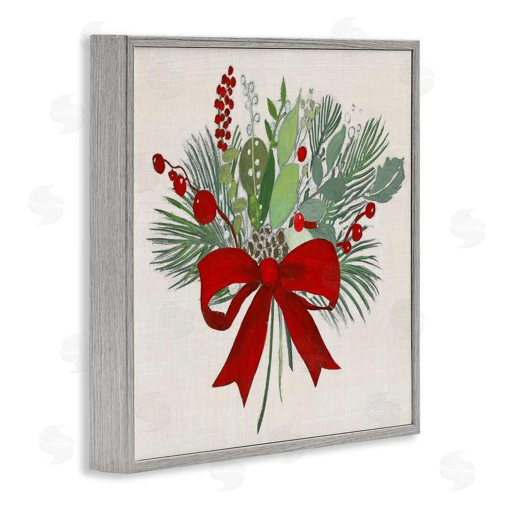 Tava Studios Merry Berry Bow Gray Framed Giclee Art Print