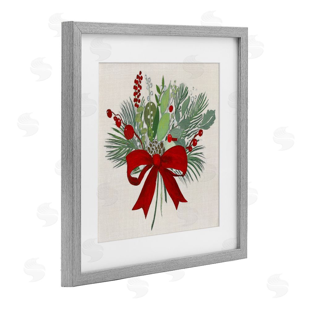 Tava Studios Merry Berry Bow Gray Framed Print Under Glass Art
