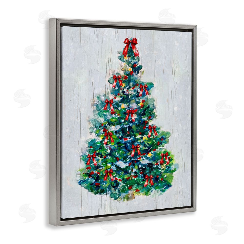Sally Swatland O Christmas Tree Celebration Gray Floating Frame Canvas Wall Art Print