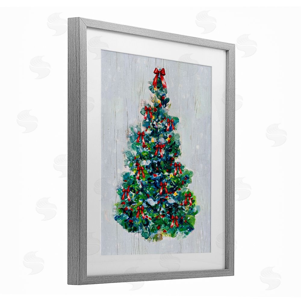 Sally Swatland O Christmas Tree Celebration Gray Framed Print Under Glass with White Mat Wall Art