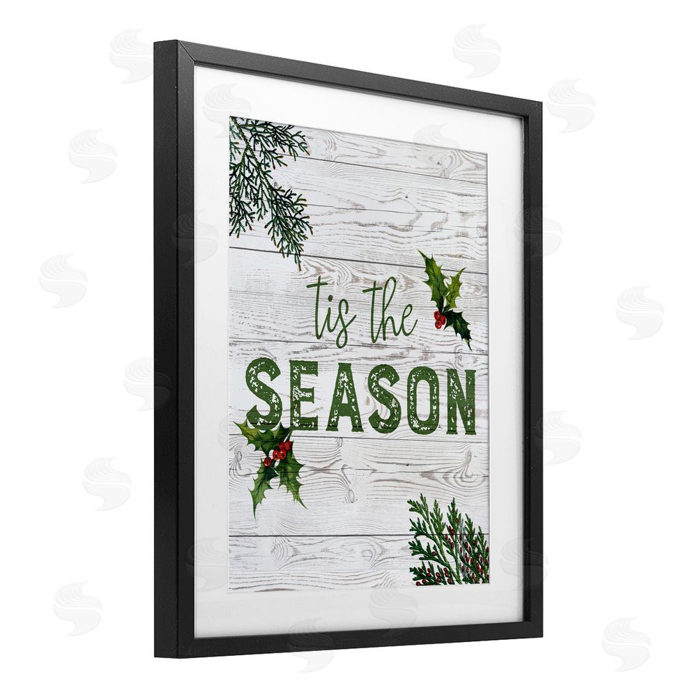 Susan Arnot Tis The Season Berry Botanicals Black Framed Print Under Glass with White Mat Wall Art