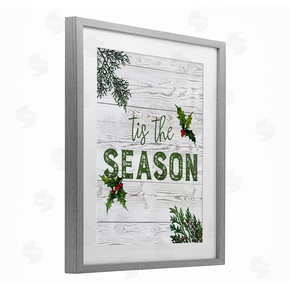 Susan Arnot Tis The Season Berry Botanicals Gray Framed Print Under Glass with White Mat Wall Art
