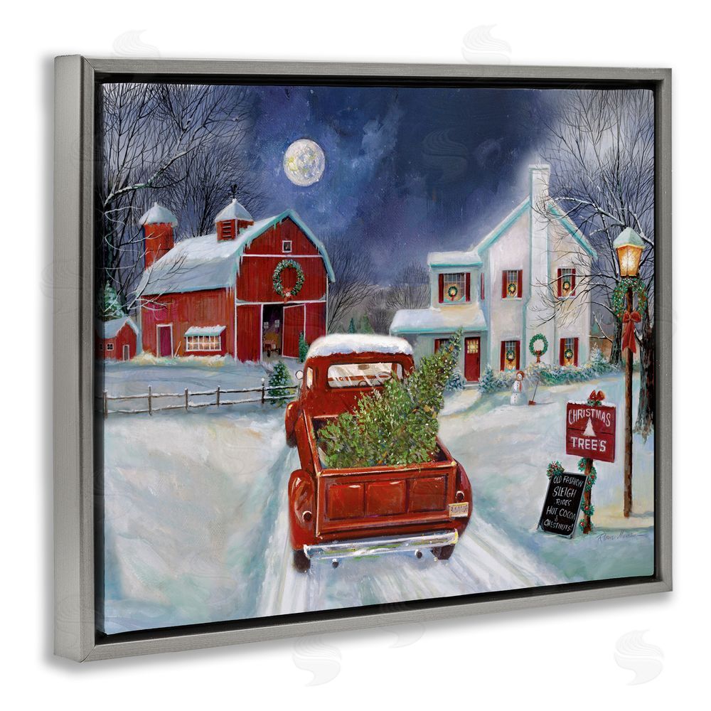 Ruane Manning Entering Christmas Tree Farm Gray Floating Frame Canvas Art Print