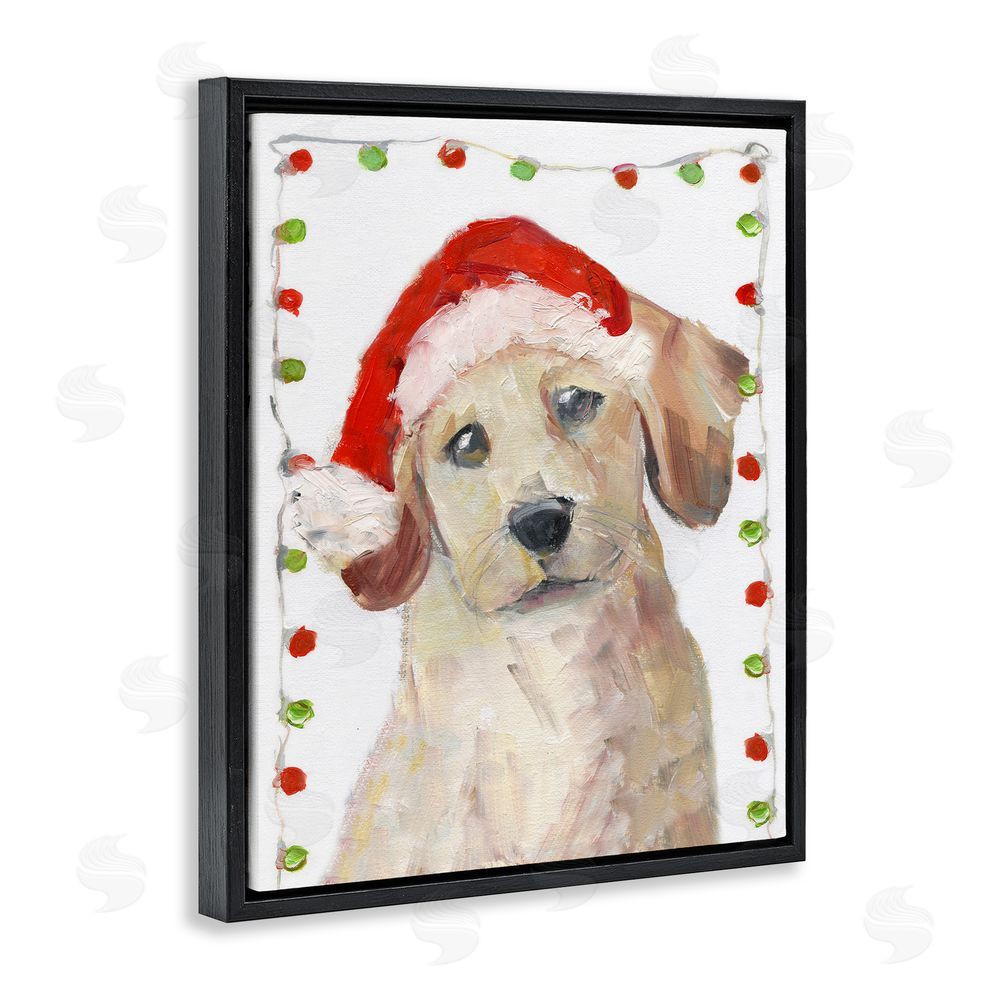 Sally Swatland Santa Paws Pup Black Floating Frame Canvas Wall Art Print