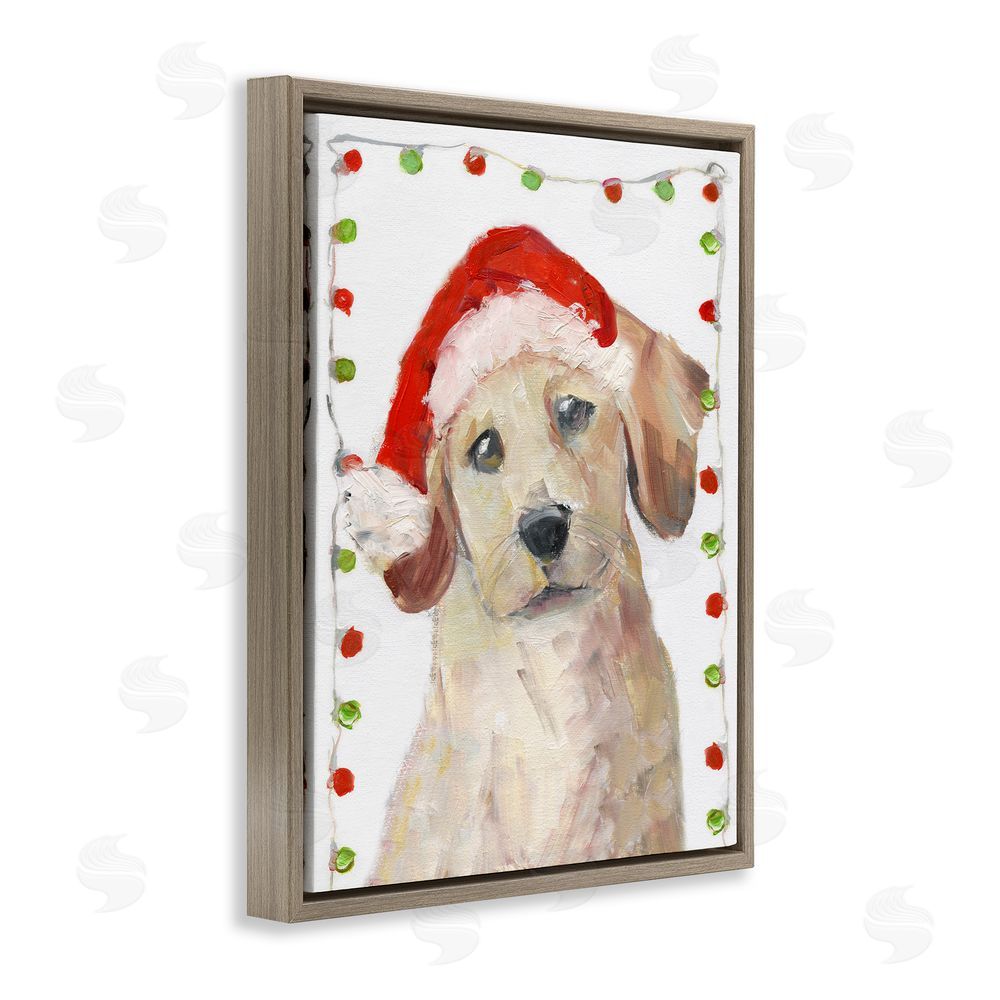 Sally Swatland Santa Paws Pup Brown Floating Frame Canvas Wall Art Print