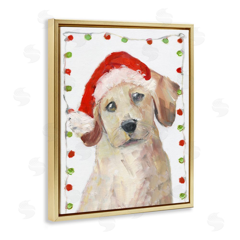 Sally Swatland Santa Paws Pup Gold Floating Frame Canvas Wall Art Print