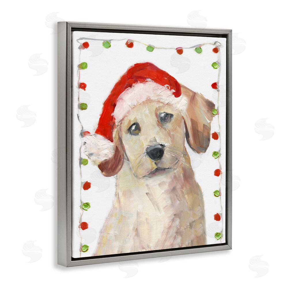 Sally Swatland Santa Paws Pup Gray Floating Frame Canvas Wall Art Print