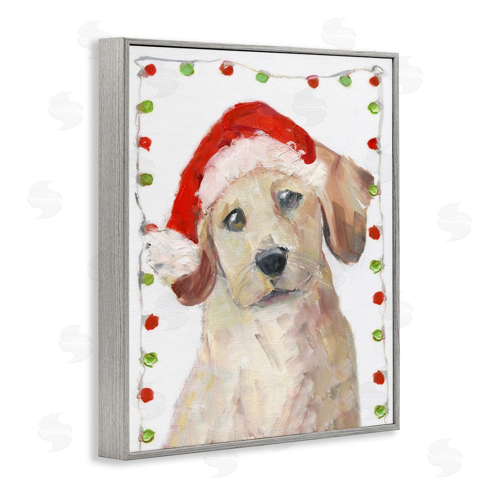 Sally Swatland Santa Paws Pup Gray Framed Giclee Wall Art Print