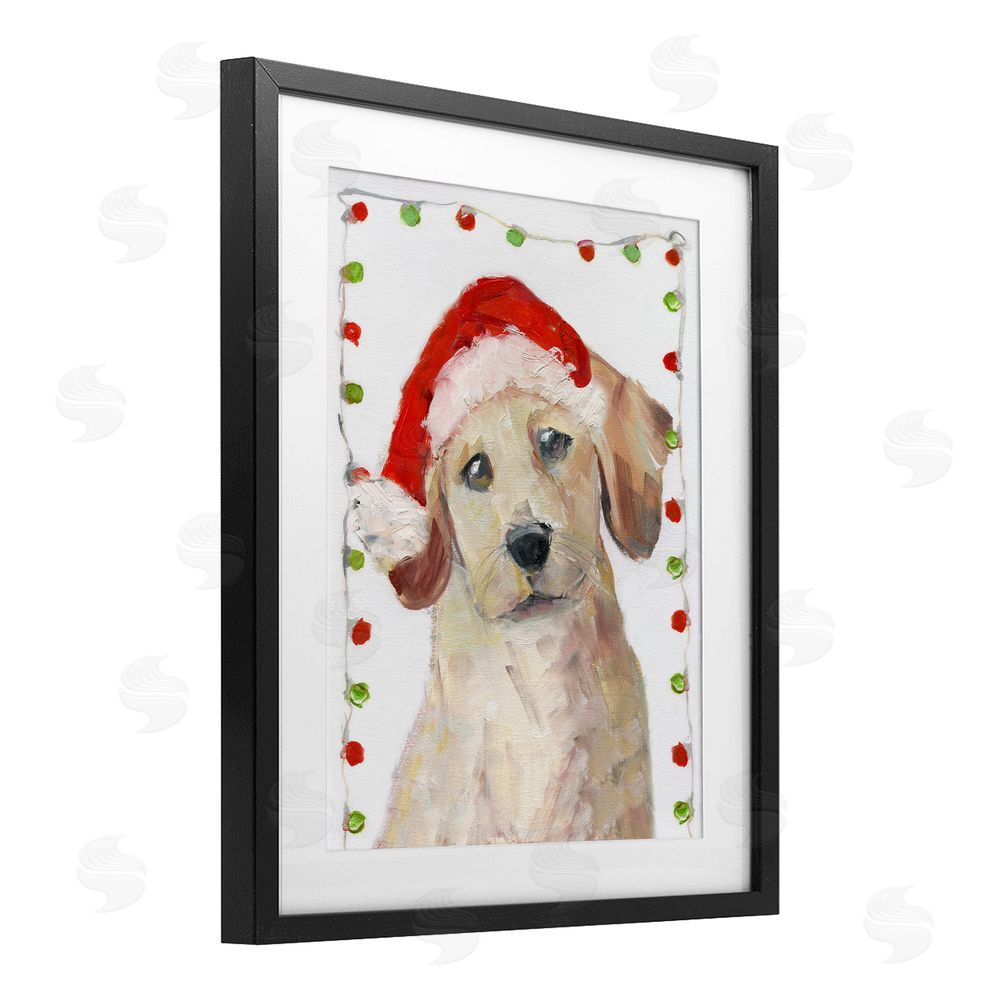 Sally Swatland Santa Paws Pup Black Framed Print Under Glass with White Mat Wall Art