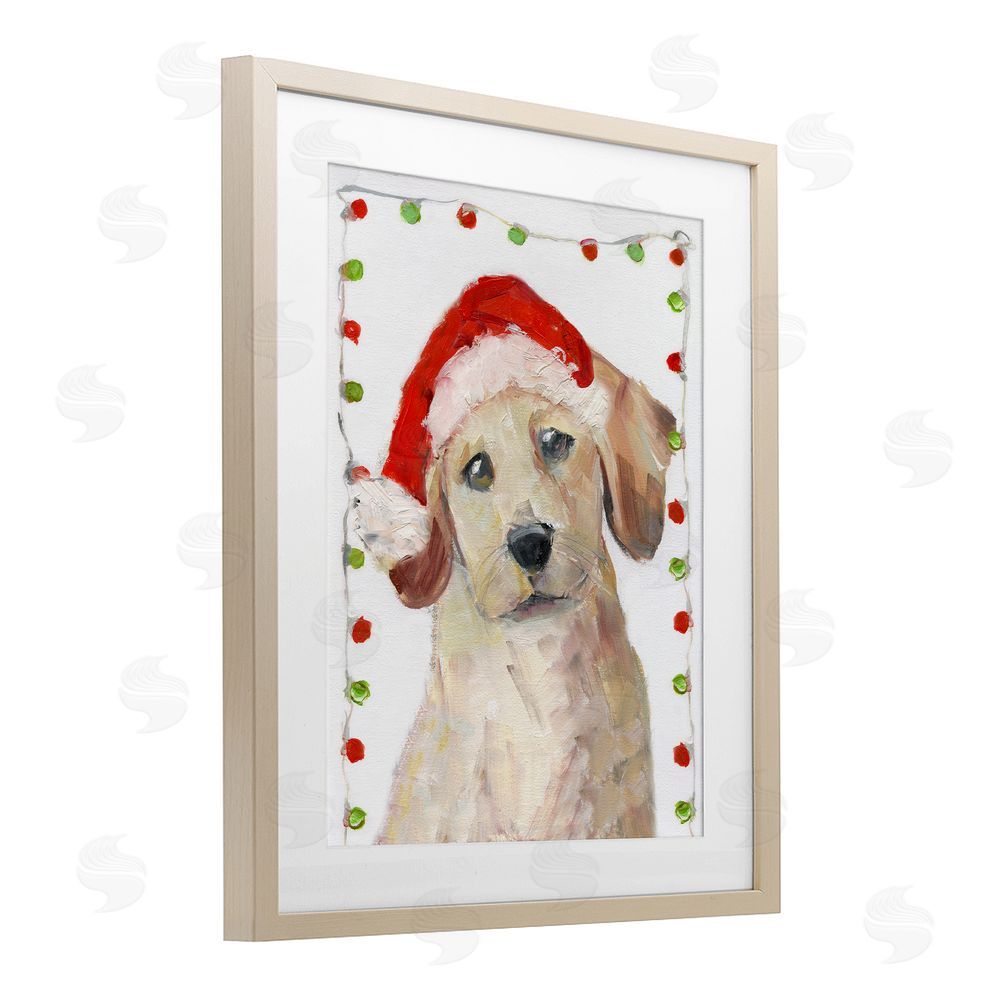 Sally Swatland Santa Paws Pup Birch Framed Print Under Glass with White Mat Wall Art