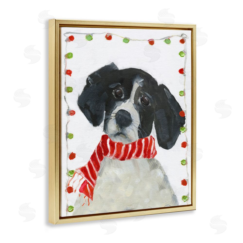 Sally Swatland Santa Paws Dog Gold Floating Frame Canvas Wall Art Print