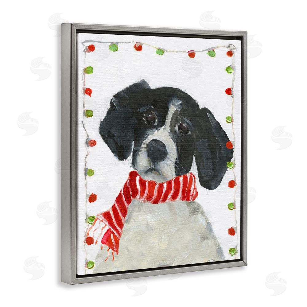 Sally Swatland Santa Paws Dog Gray Floating Frame Canvas Wall Art Print
