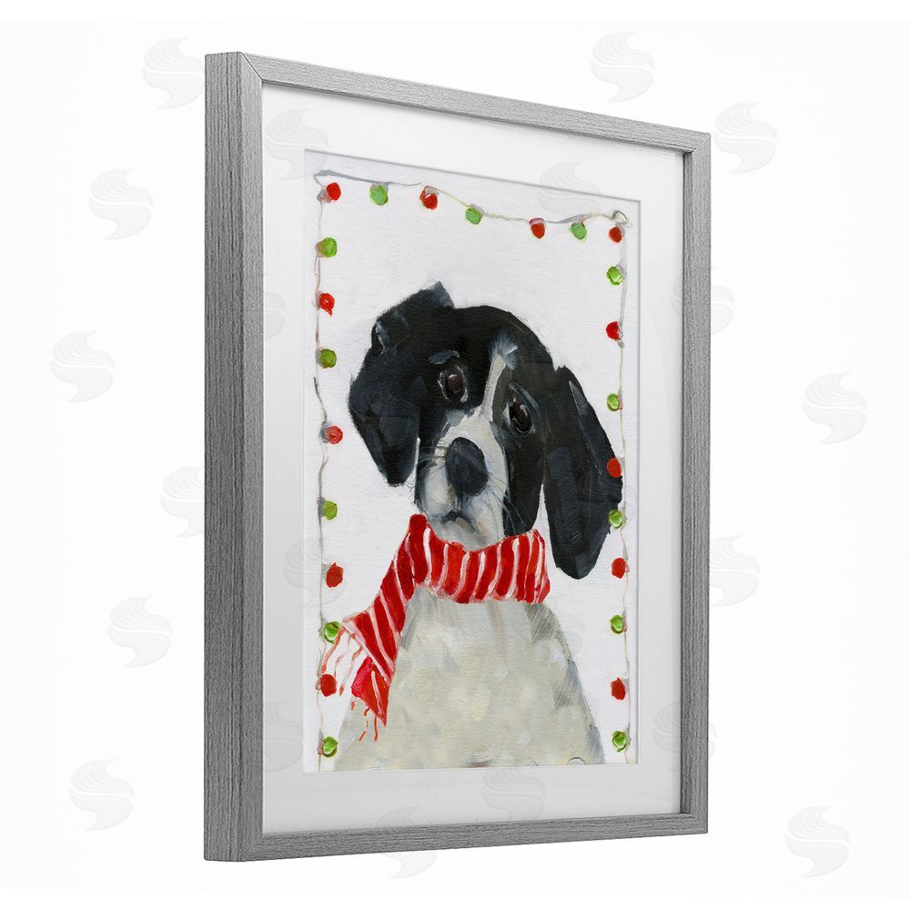 Sally Swatland Santa Paws Dog Gray Framed Print Under Glass with White Mat Wall Art