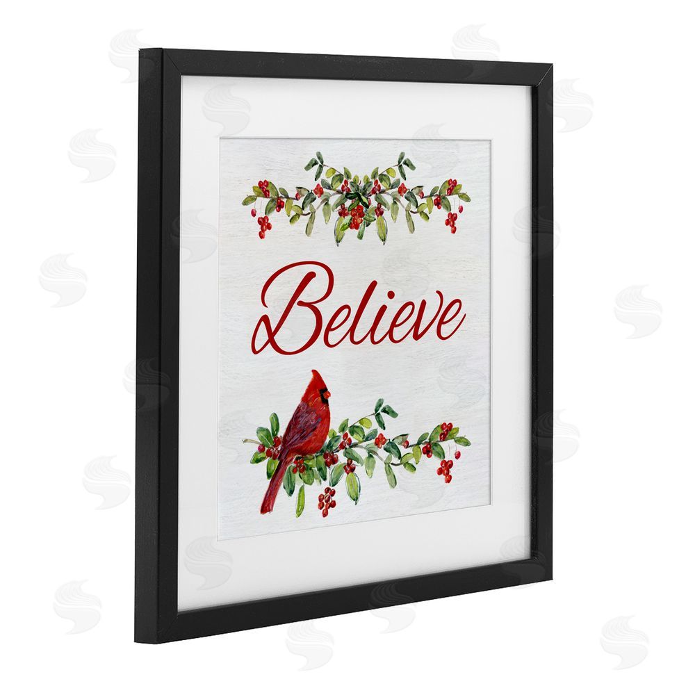 Sally Swatland Festive Believe Greenery Black Framed Print Under Glass Art