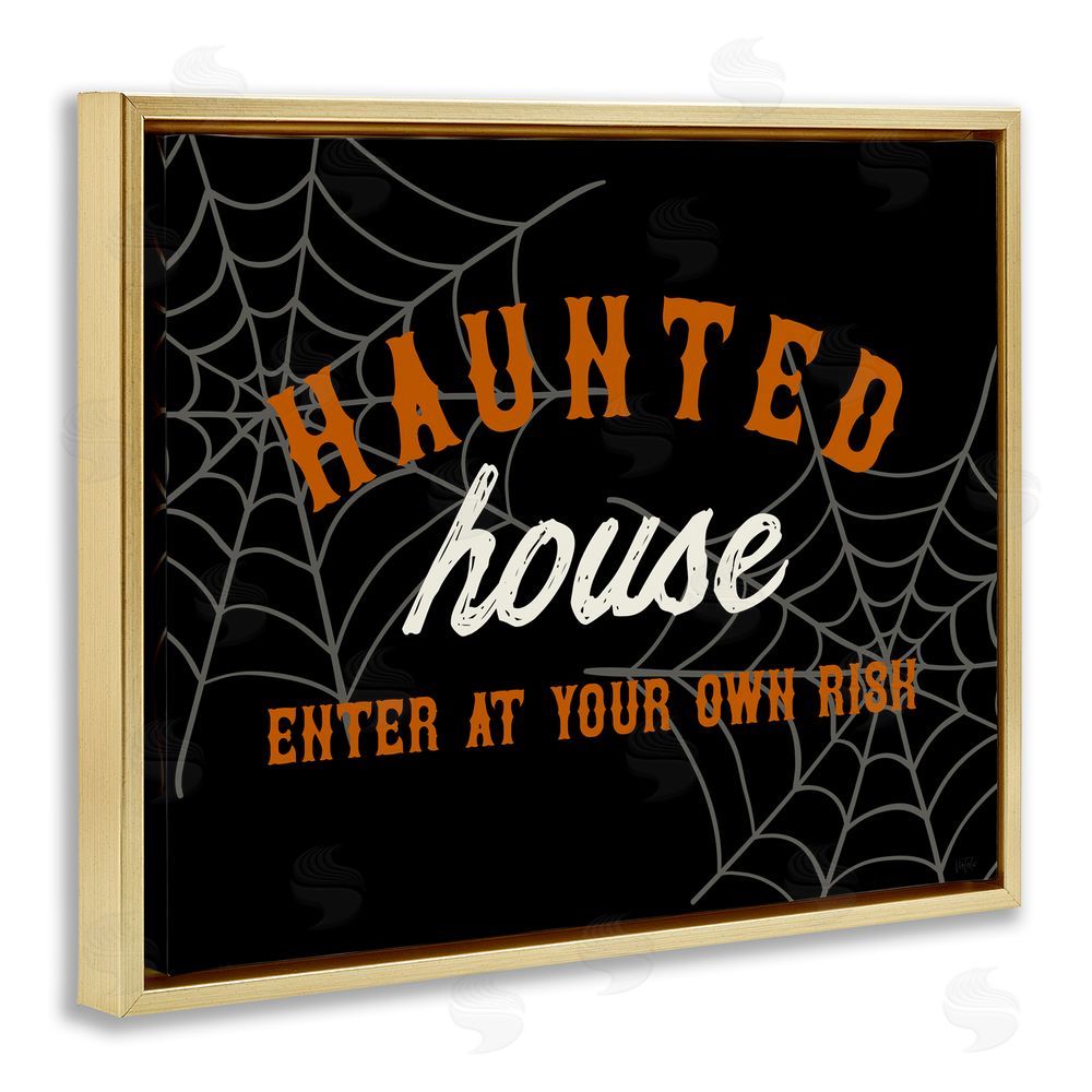 Natalie Carpentieri Enter At Own Risk Haunted House Gold Floating Frame Canvas Art Print