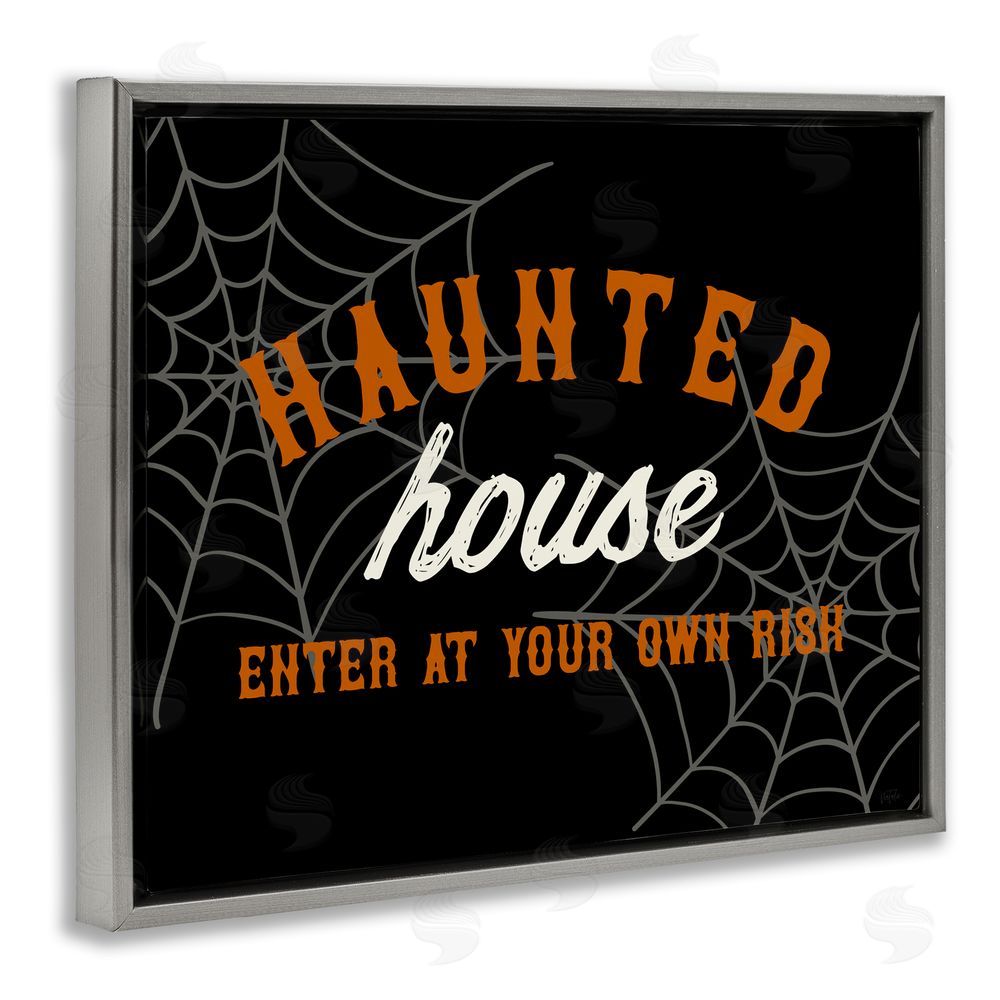 Natalie Carpentieri Enter At Own Risk Haunted House Gray Floating Frame Canvas Art Print
