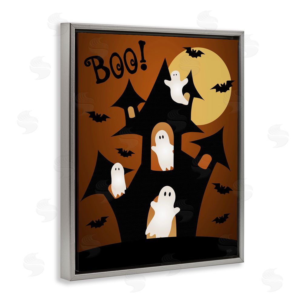 Natalie Carpentieri Ghostly Haunted House Gray Floating Frame Canvas Art Print
